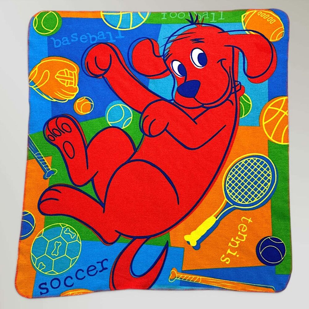Vintage Clifford the Big Red Dog Fleece Throw Blanket Baseball Football Tennis